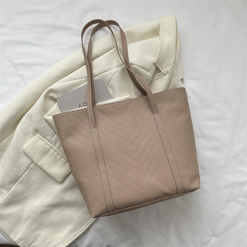 Stylish Large Capacity Tote Bag In Black White Khaki Brown Perfect For Daily Use