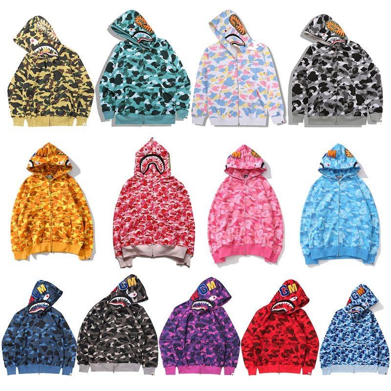 Women Men Bape Zip Up Jacket Shark Printing Hoodie Streetwear Fashion