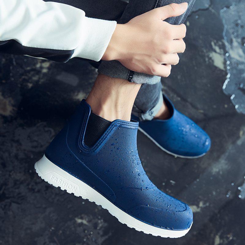Black Rain Shoes for Men Rubber Shoe Platform Ankle Boots Blue Autumn Winter Slip On Booties Boots for Men Waterproof Work Botas