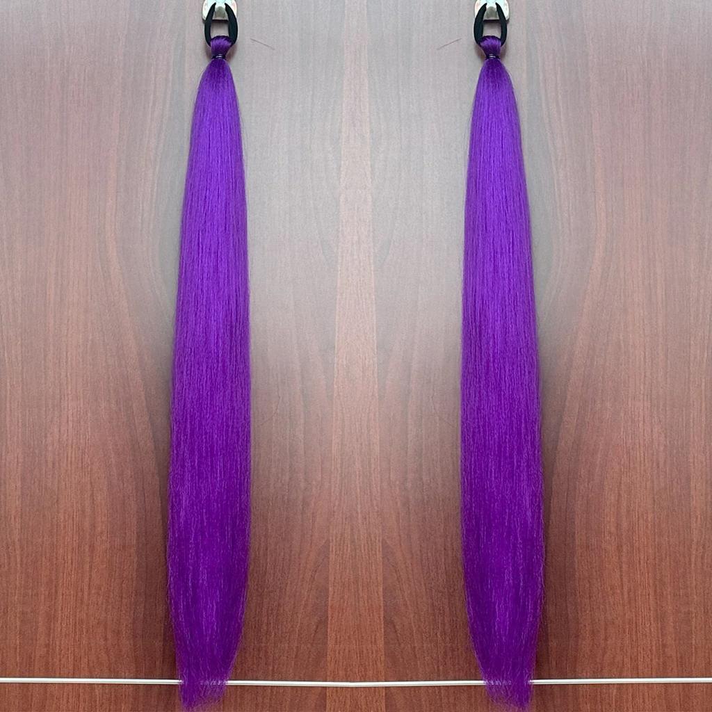 2Pcs Synthetic Purple Ponytail Extension Rubber Band Long Straight Ponytail Women Hair Accessories for Halloween