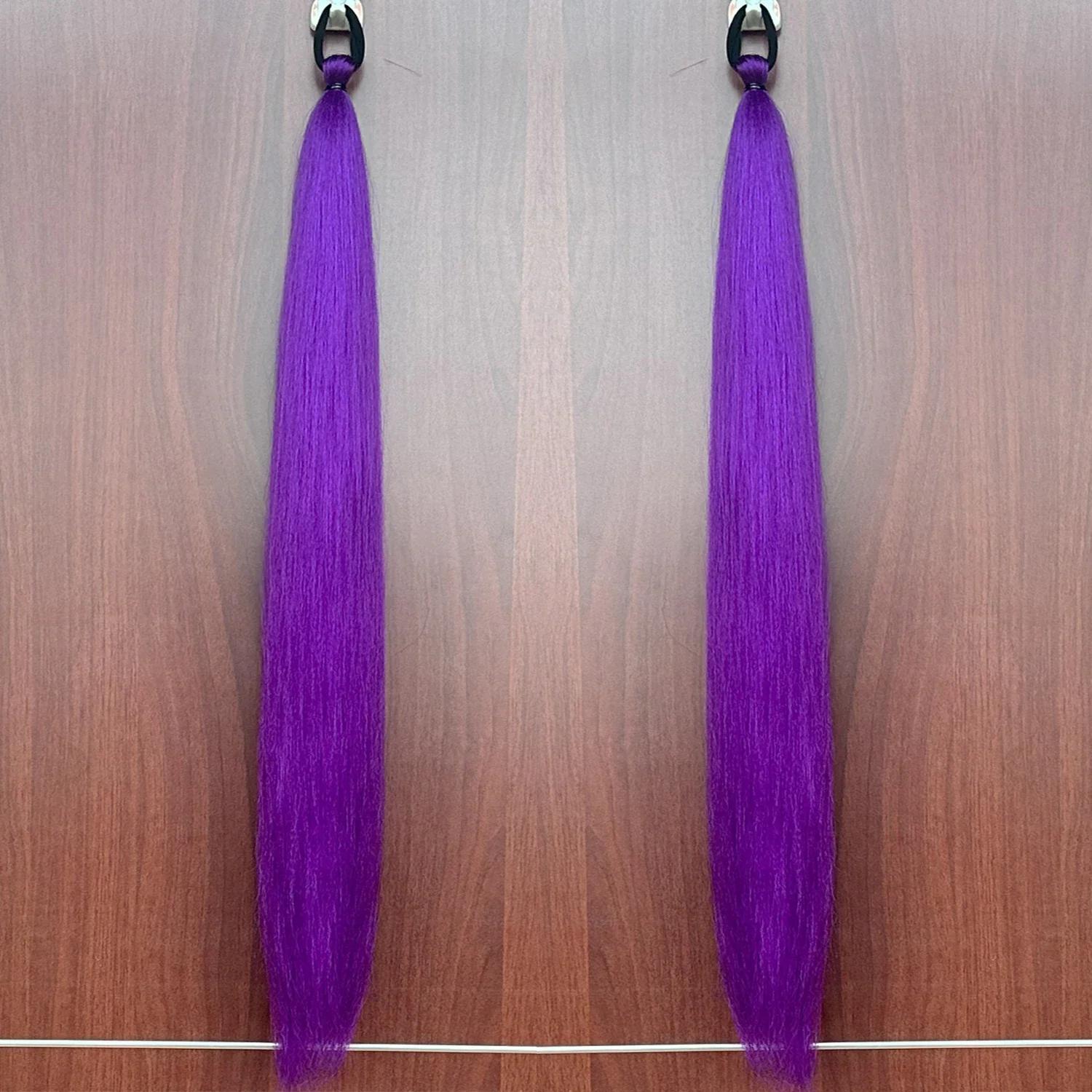 

2Pcs Synthetic Purple Ponytail Extension Rubber Band Long Straight Ponytail Women Hair Accessories for Halloween