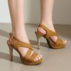 Women's Gladiator Sandals Summer Shoes 2024 Flock Beige Black Flip Flops Elegant High Heels Party Dance Wedding Shoes Ladies