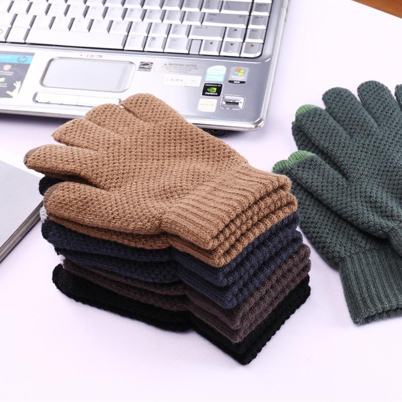 Winter gloves plush men's thickened warm autumn and winter outdoor wool knitted gloves