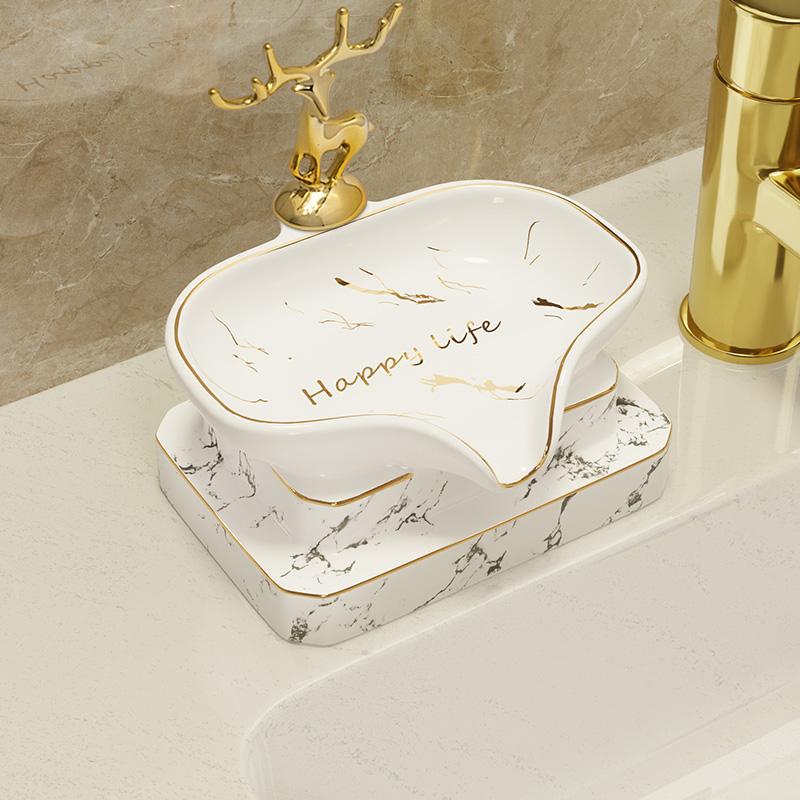 

Light luxury soap box Soap box drain shelf decoration perforation-free high-end bathroom household ceramic soap dish