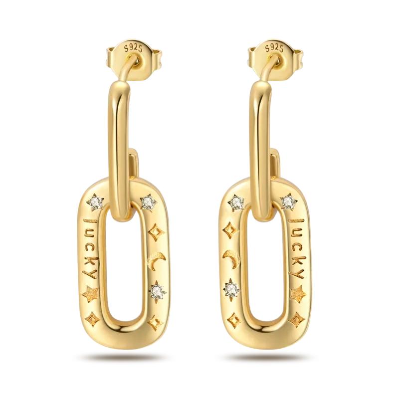 Original New In 925 Silver Gold Star And Moon Pave Colored Zircon Earrings For Women Trending Fashion Jewelry Birthday Gift