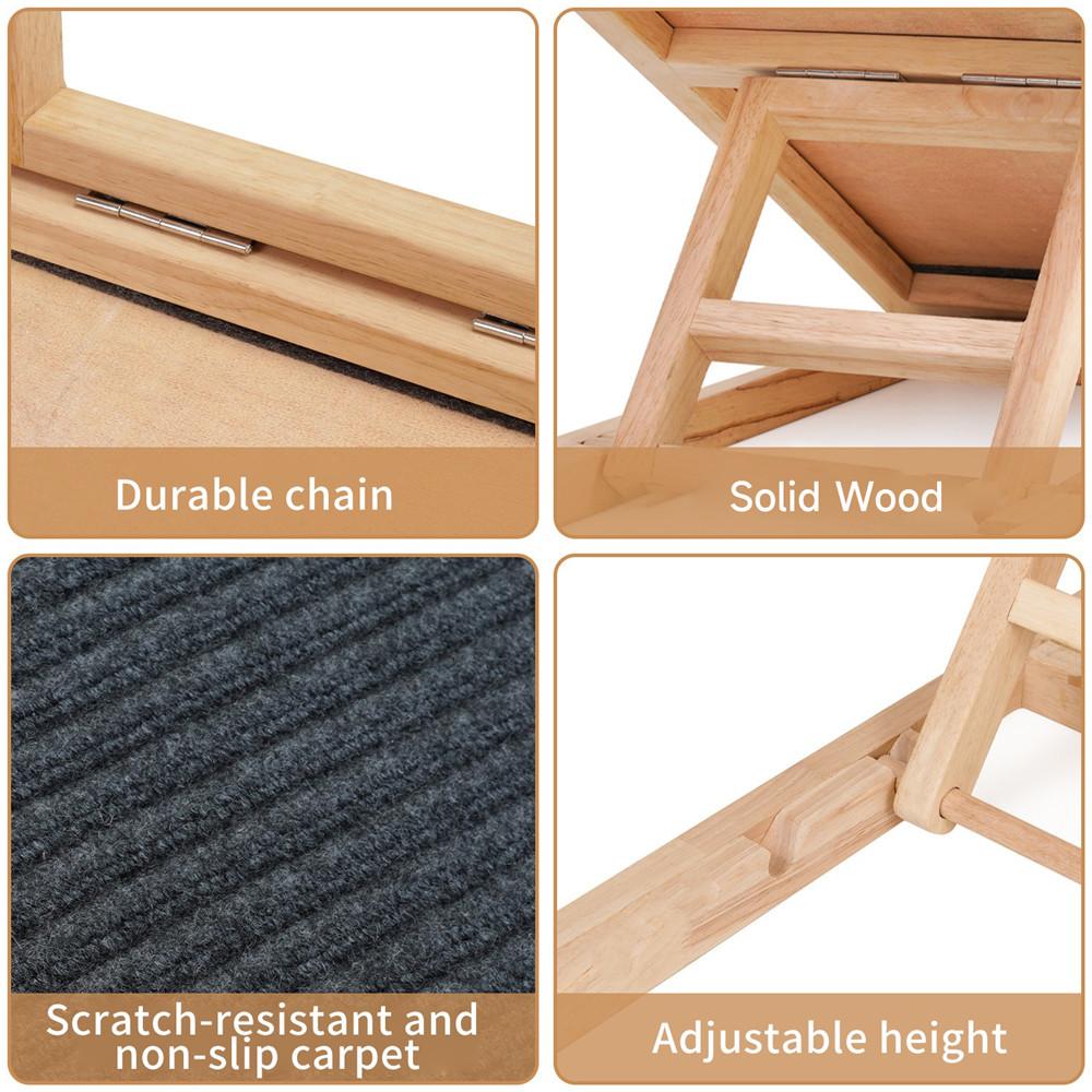 Adjustable Dog Ramp Pet Wooden Folding Dog & Cat Stair for Car Sofa Couch High Bed Non Slip Carpet Surface 2/4 Levels Height Adjustable