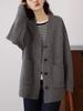Premium solid color v-neck pocket sweater jacket women's autumn and winter 2026 new loose lazy wind knitted cardigan thick