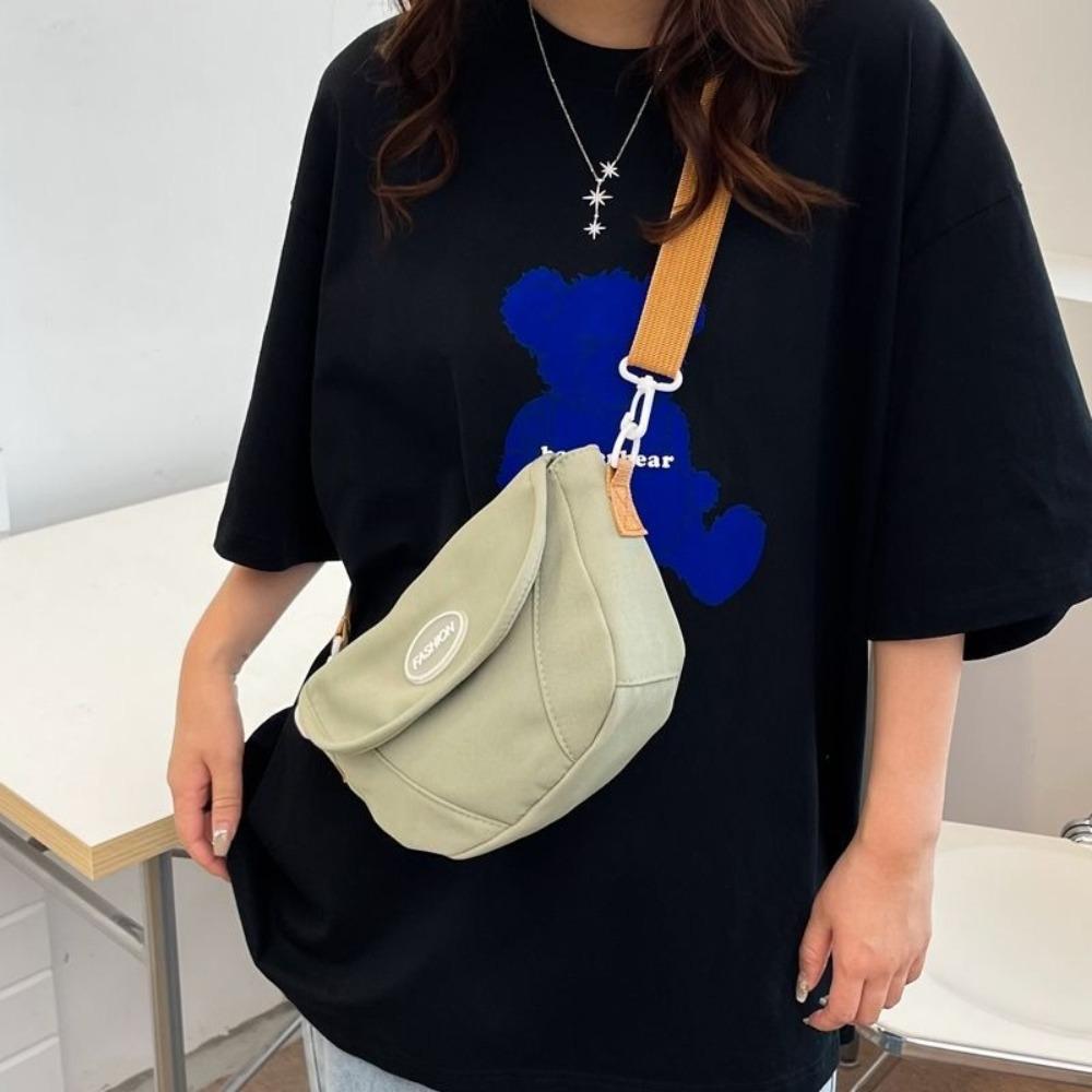 Solid Color Sports Shoulder Bag Cloth Dumplings Bag Simple Canvas Crossbody Bag  Female