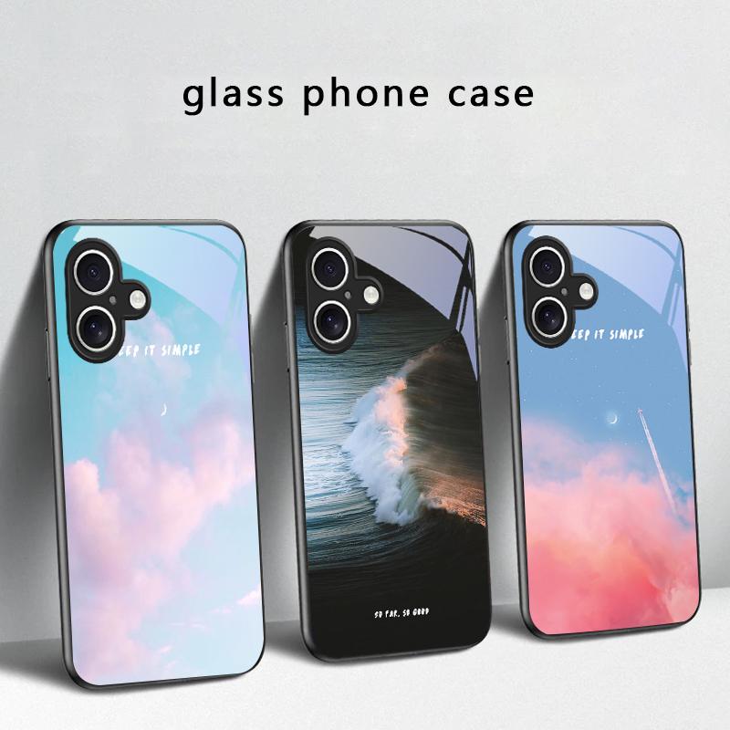 Dark Colored Seawater For iPhone 17 Air 16 E 15 Plus 14 Pro Max 13 12 Mini 11 5 6 7 8 Plus XR XS Max SE Black Glass Phone Case
