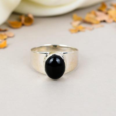 925 Sterling Silver Svart Onyx Ädelsten Oval Form Ring För Kvinnor