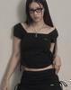 Kakipointeu Ribbon Shirring T-Shirt (Black)