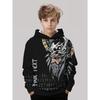 Boys' 3D Printed Nordic Mythical Hoodie - Black Viking Skull and Rune Pattern, High Quality Printing