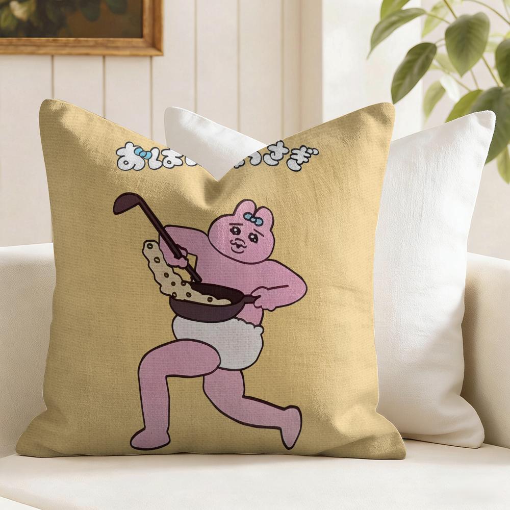 Kawaii OOpanchu Usagi Cushion Cover Eco Linen Pillow Case DoubleSided Print Breathable Durable Zipper Home Decor Gift