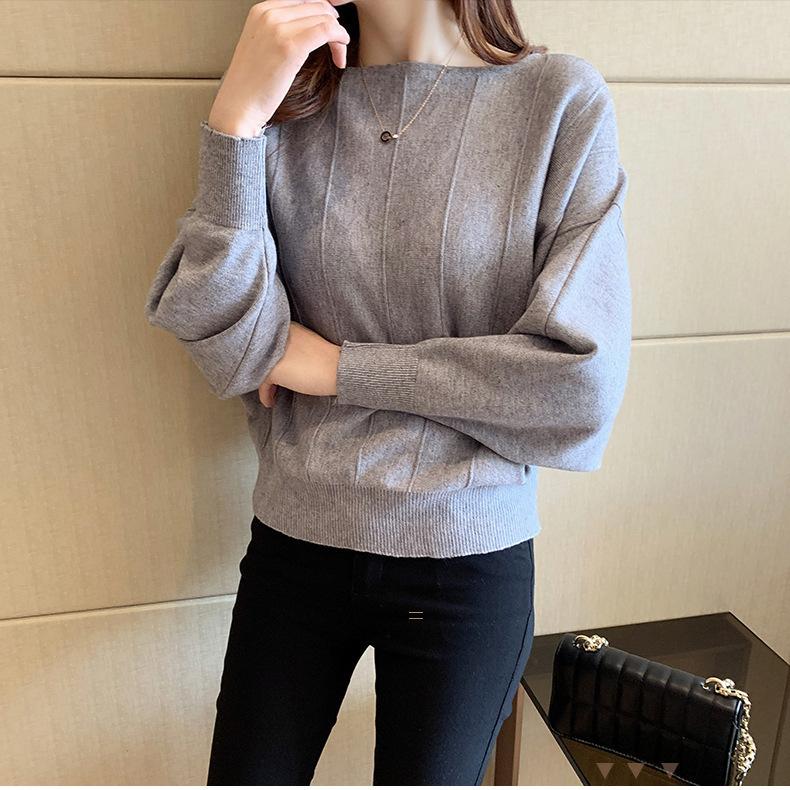 Dámský svetr s netopýřím rukávem, volný a líný styl, pletený svetr, jednobarevný, ležérní svetr, podzim a zima