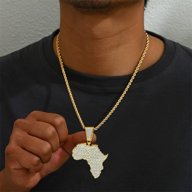 Hip-hop Fashion Hot Sale European and American Environmentally Friendly Material African Map Necklace Pendant