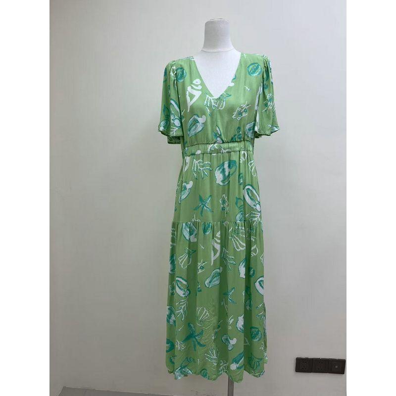 

American Original Graffiti Fantasy Artistic Sense Slimming Atmosphere Graffiti Rayon Dress Travel Style Long dress No. 4 color S