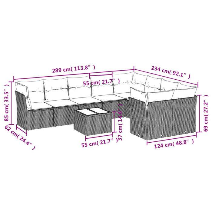 VidaXL Garden Lounge Set with Cushions 10 Pcs, Patio Sofas, Patio Furniture Set, Outdoor Furniture, Brown 3250022