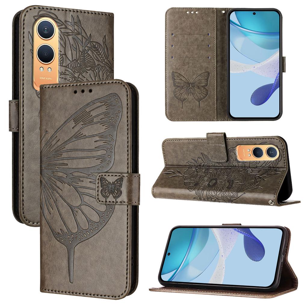 For OnePlus Nord CE4 Lite 5G Wallet Case with Wrist Strap Butterfly Imprint Leather Phone Cover