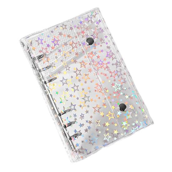 A6 Star Binder Cover Color-Changing PVC Notebook Cover with Reflective Design Transparent Spiral Planner Journal Sketchbook Accessories