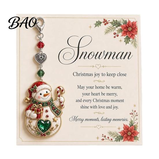 Stylish Key Holder for Women Christmas Keychain with Blessing Greeting Card, Vintage Metal Holiday Party Decoration Gift Charm Pendant, Bag Accessory,