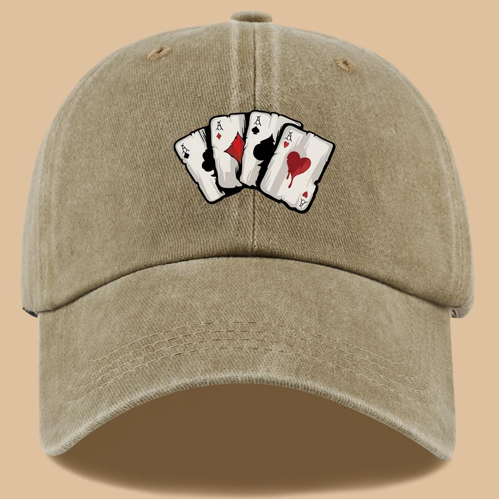 1pc Vintage Poker Print Trucker Hat  Breathable Adjustable Baseball Cap for Walking Appropriate for Any Season