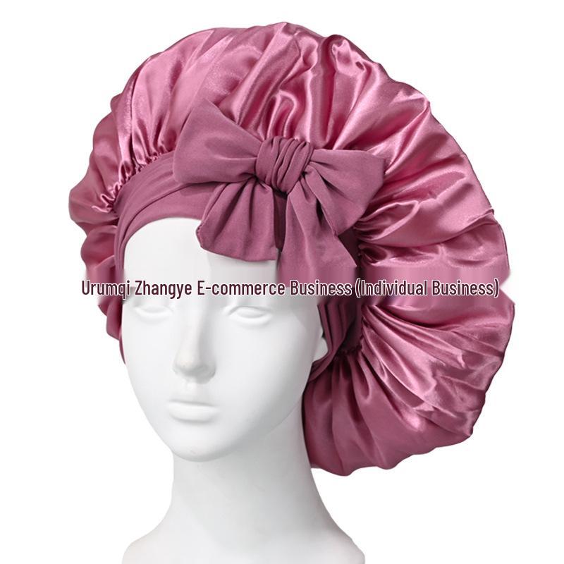 Satin Ribbon Round Silk Sleep Cap with Bowknot: Wide Brim Hair Care and Bath Hat