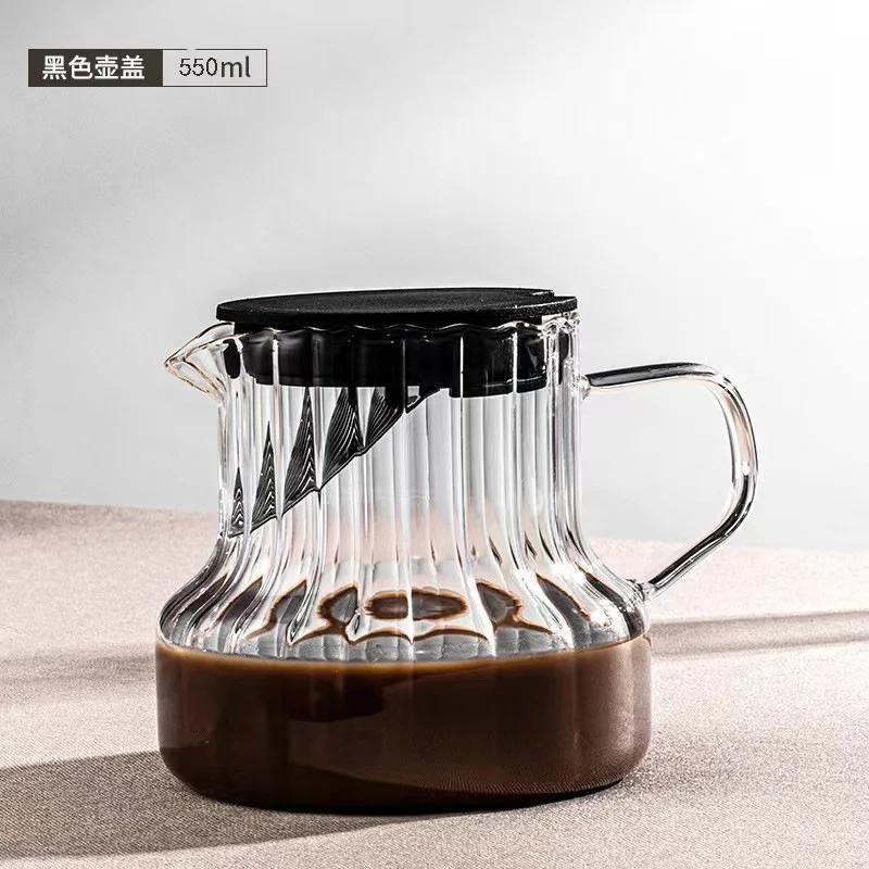 Creative Glass Coffee Pot Tea Set With Vertical Pattern High Borosilicate Glass Teapot Kettle Japanese Teapot for Tea In a Cup