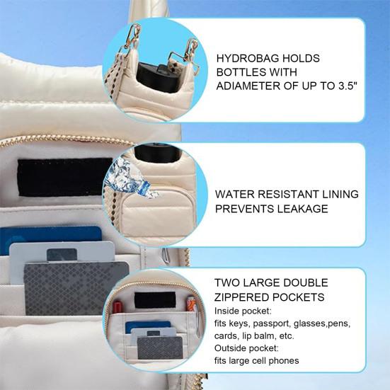 Daunen Baumwolle Wasserflaschentasche mit verstellbarem Riemen Doppelte Reißverschlusstaschen Wasserdicht