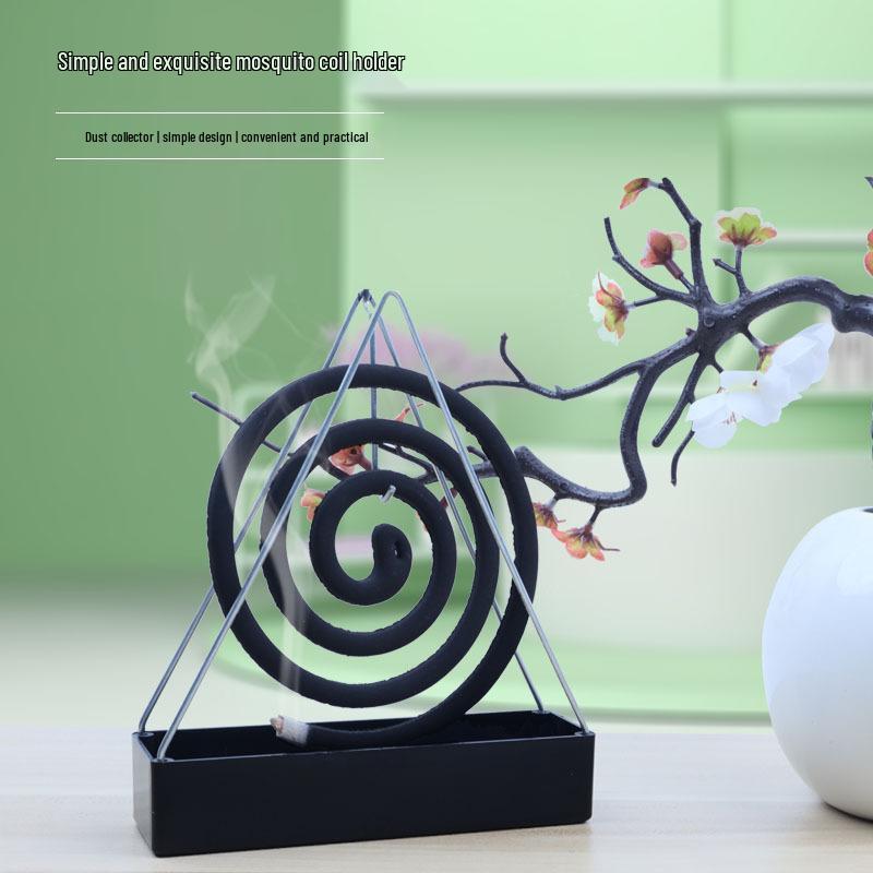 Creative Sandalwood Mosquito Coil Holder with Ash Catcher - Wrought Iron Triangle Incense Burner Tray