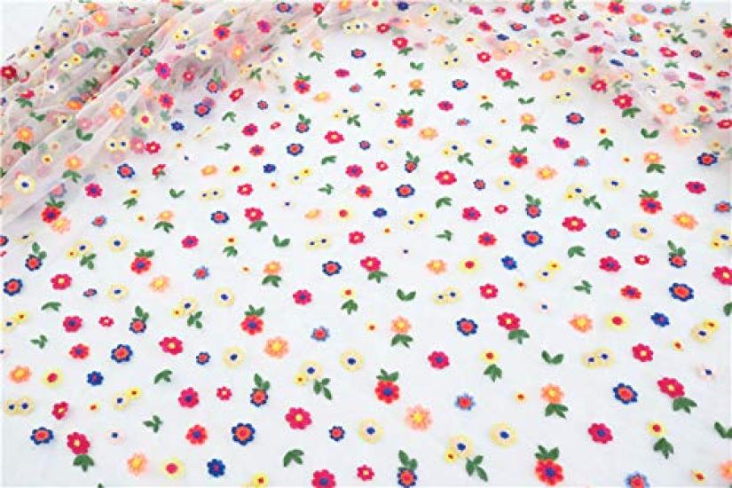 Joyful Colorful Small Flower Embroidered Lace 130cm Wide X 95cm Long Fabric,