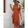 Fashion Loose Round Neck Short Sleeve Dress Pockets Solid Color Casual A-line Summer Dress Party Sweet Casual Simple Clothing