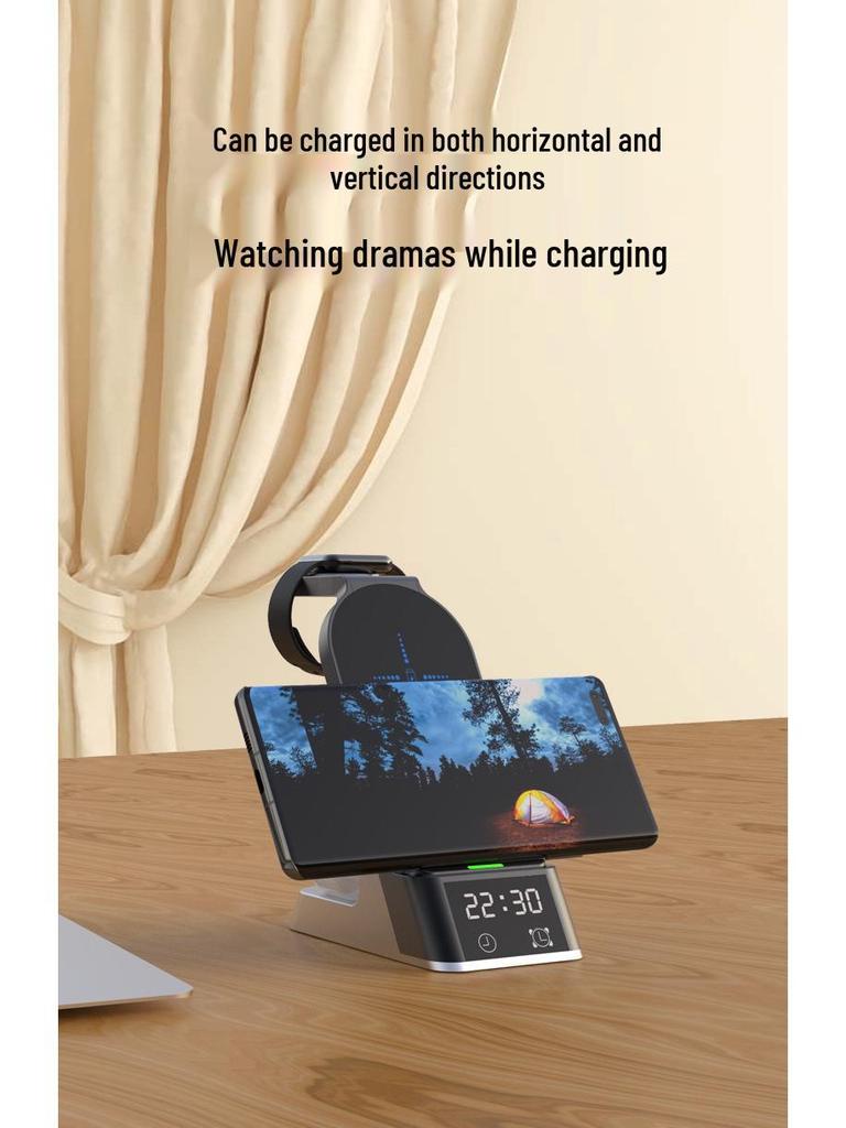 4-in-1 Wireless Charging Station with Clock for Apple Watch, Earphones, and Phone