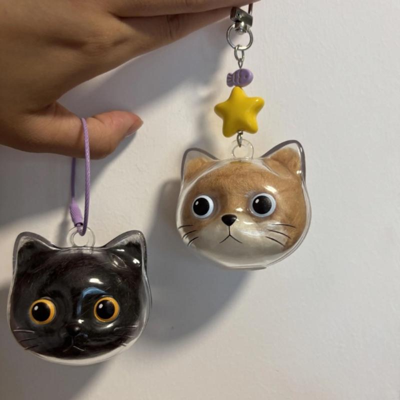 Cats Furs Storage Keychain,Pet Hair Keepsakes Keyring Cats Hair Storage Box Pendants Charm Memorial Collection Keychain