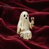 Durable Resin Halloween Ornament Ghost Skeleton Figurine, Spooky Drunk Holding Wine Glass Sculpture, Gothic Desk Table Decor for Bar Bookshelf,