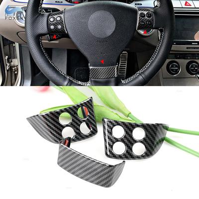 For VW Golf 5 MK5 Passat B6 Jetta MK5 Tiguan 3pcs ABS Carbon Fiber Texture Interior Steering Wheel Panel Cover Protective Trim