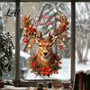 Vintage Elk Head Window Decals Christmas Sticker Removable Glass Reindeer Static Clings with Merry Reusable Holiday Decorations Text PVC Stickers