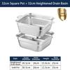 304 Stainless Steel Square Perforated Strainer Flat Bottom with Side Handles Colander for Washing Vegetables Marinating Tray