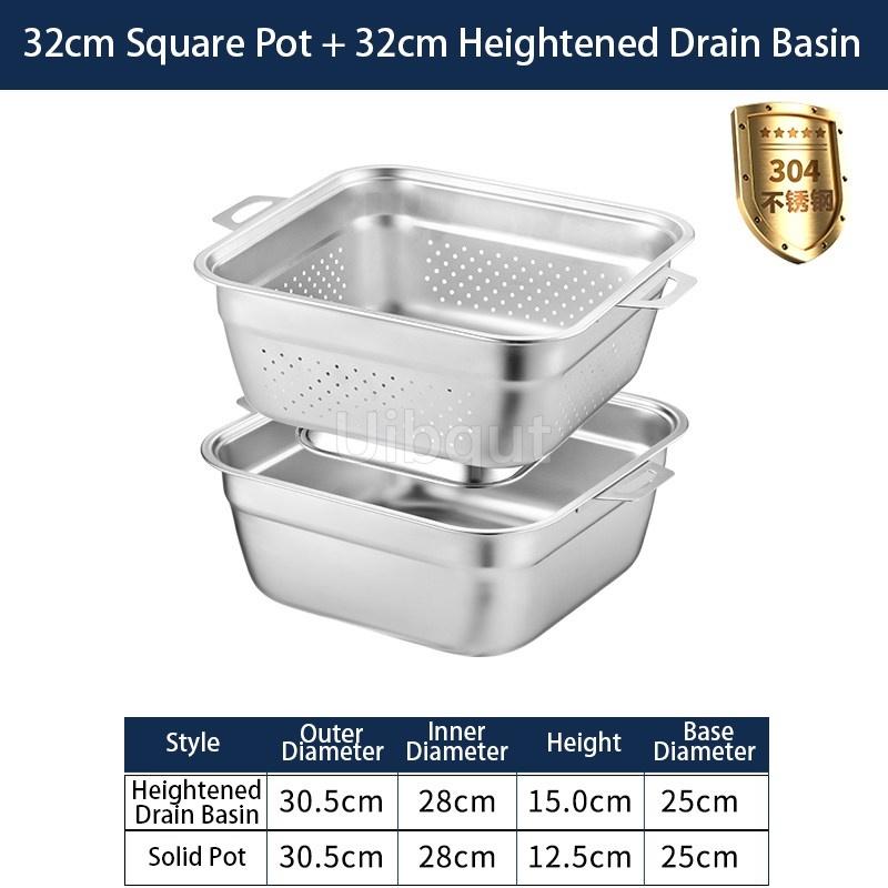 304 Stainless Steel Square Perforated Strainer Flat Bottom with Side Handles Colander for Washing Vegetables Marinating Tray