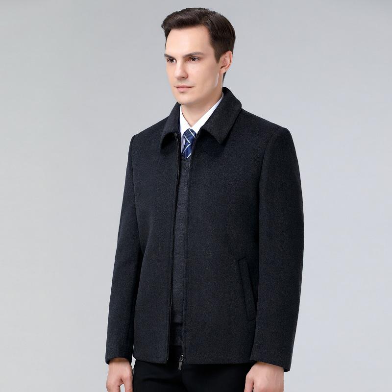 Men's Double-Sided Wool Jacket with Winter Down Liner for Middle-Aged Dads