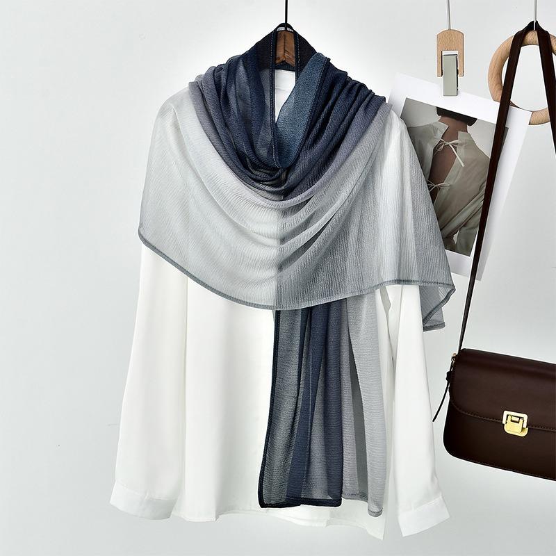 Hot-selling new solid color gradual change color silk scarf long scarf women's scarf spring and autumn polyester thin yarn