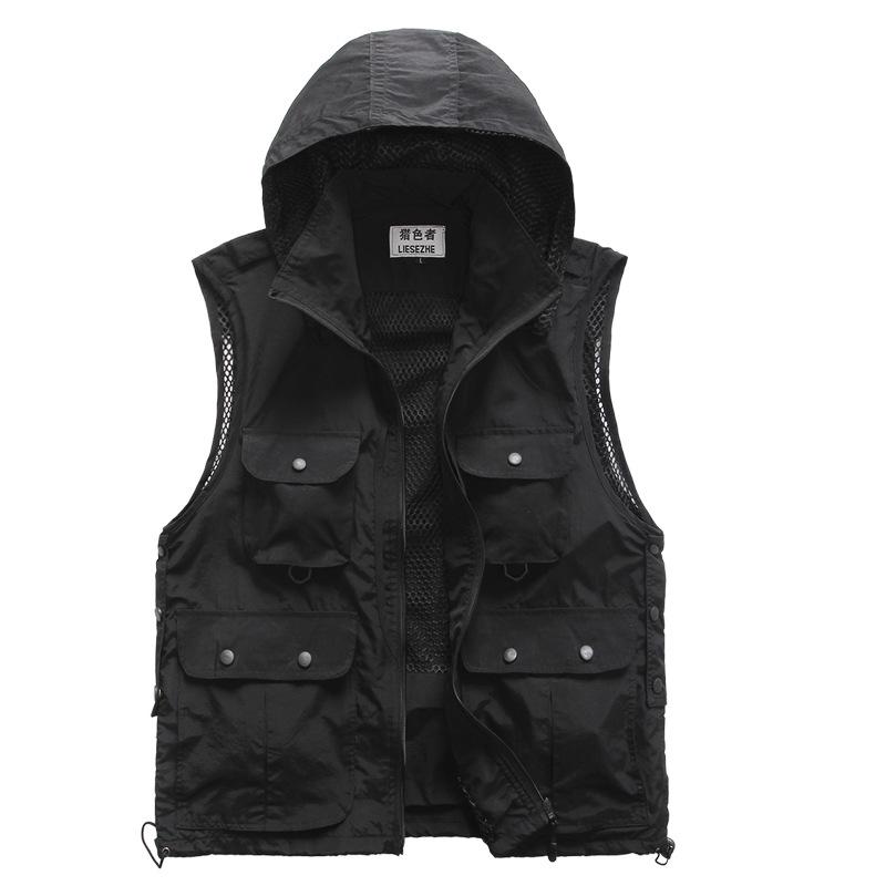 

Жилеты с капюшоном и несколькими карманами для мужчин и женщин, жилет для фотографов, репортеров, жилет волонтеров, инструменты, карманы, рабочая униформа L чёрный