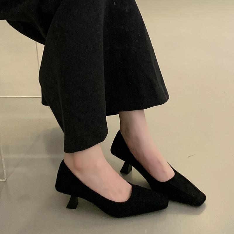 High heels women's autumn square head Mary Jane women's shoes one-pedal stiletto shoes commuting light mouth single shoes