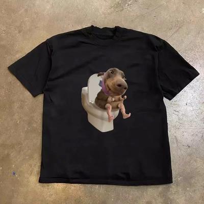 New Toilet Puppy Summer Men's Women's T-Shirt Spring and Autumn Inside Couple Personality Trend Loose Casual Short Sleeve Top