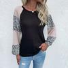 Women's Crew Neck Knitwear, Color-Block, Leopard Print