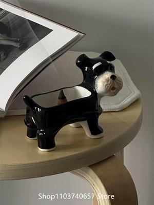 Creative Schnauzer Cute Cartoon Puppy Ceramic Incense Burner Ornaments Ins Style Storage Decorative Ornaments