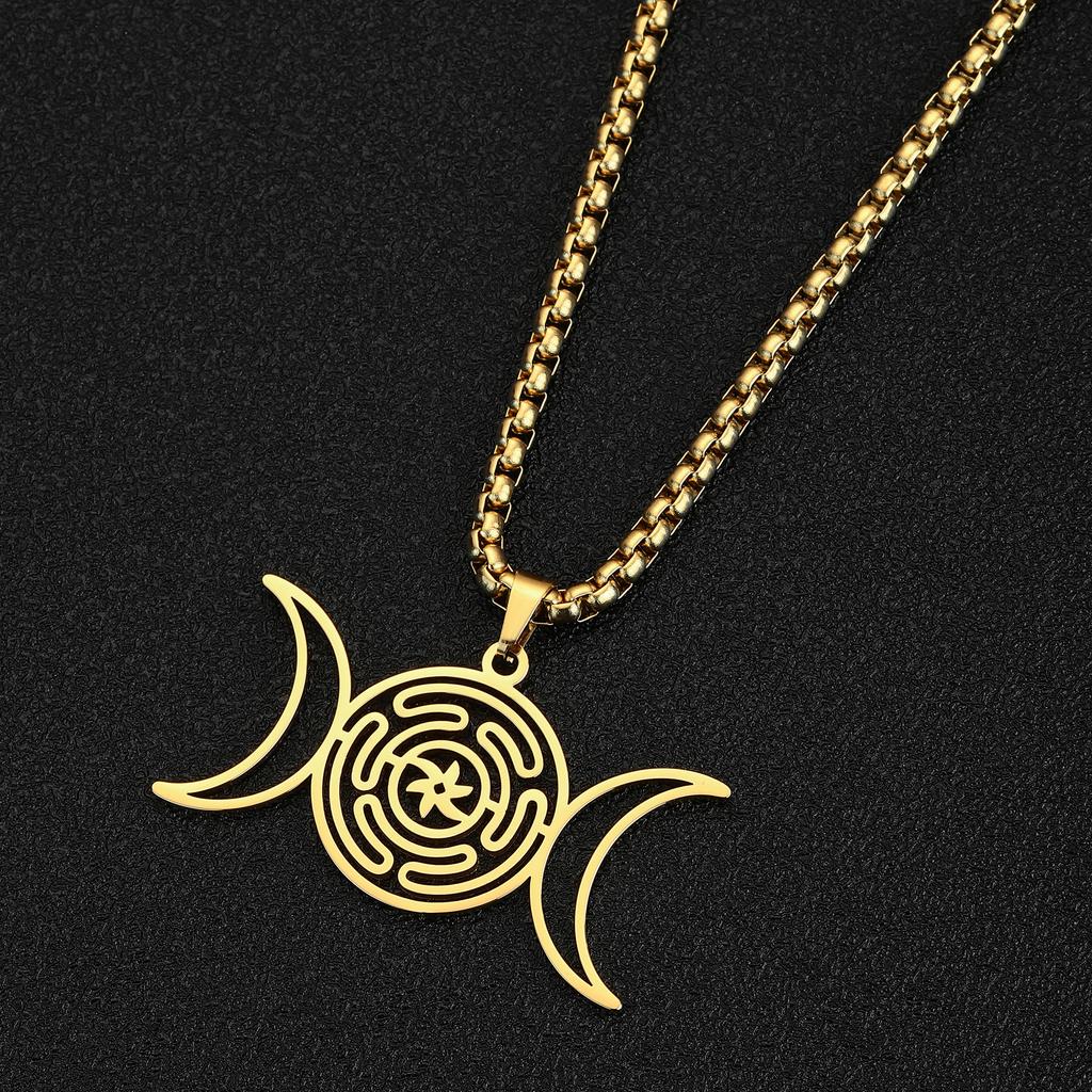 Divination Hekate Rad Altar Halsketten für Frauen Hexe Wicca Sonne Dreifache Mondgöttin Edelstahl Gotische Halskette Schmuck
