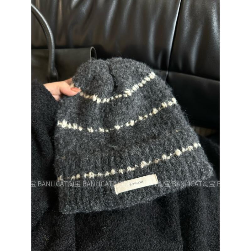 

Thickened Striped Knitted Woolen Cap for Women New Autumn and Winter Warm and Face Enhancing Small Headband Cold Proof Ear Protecting Cap M（56-58cm）