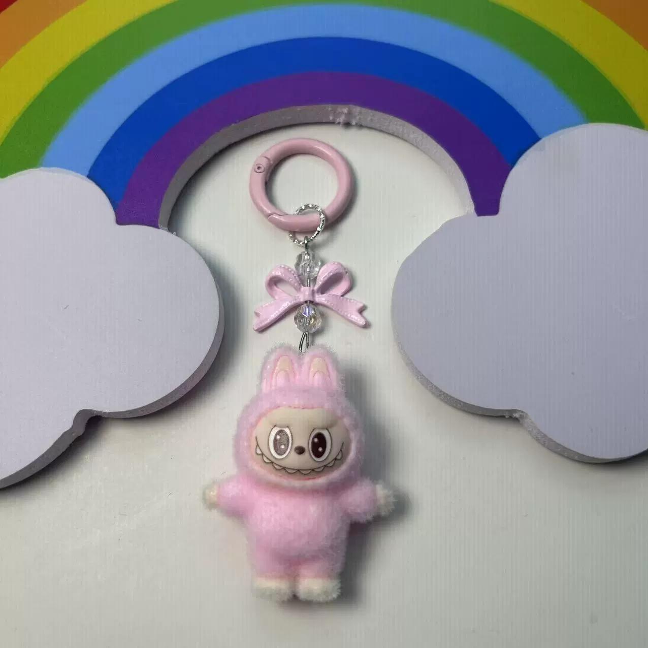 

Мини брелок LABUBU Каваи Лабубу Подвеска для школьной сумки Брелок для ключей Пара DIY Брелок Украшения Аксессуары Детский подарок розовый
