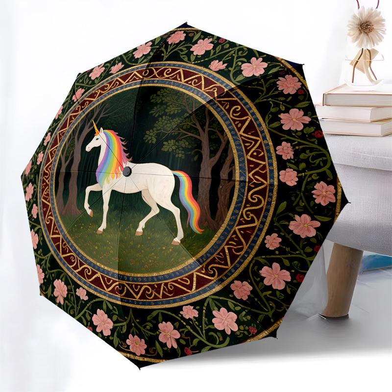 1pc Unicorn Forest Fantasy Umbrella with Plastic Handle,Suitable for All Seasons Home Travel Outdoor UmbrellaB1699