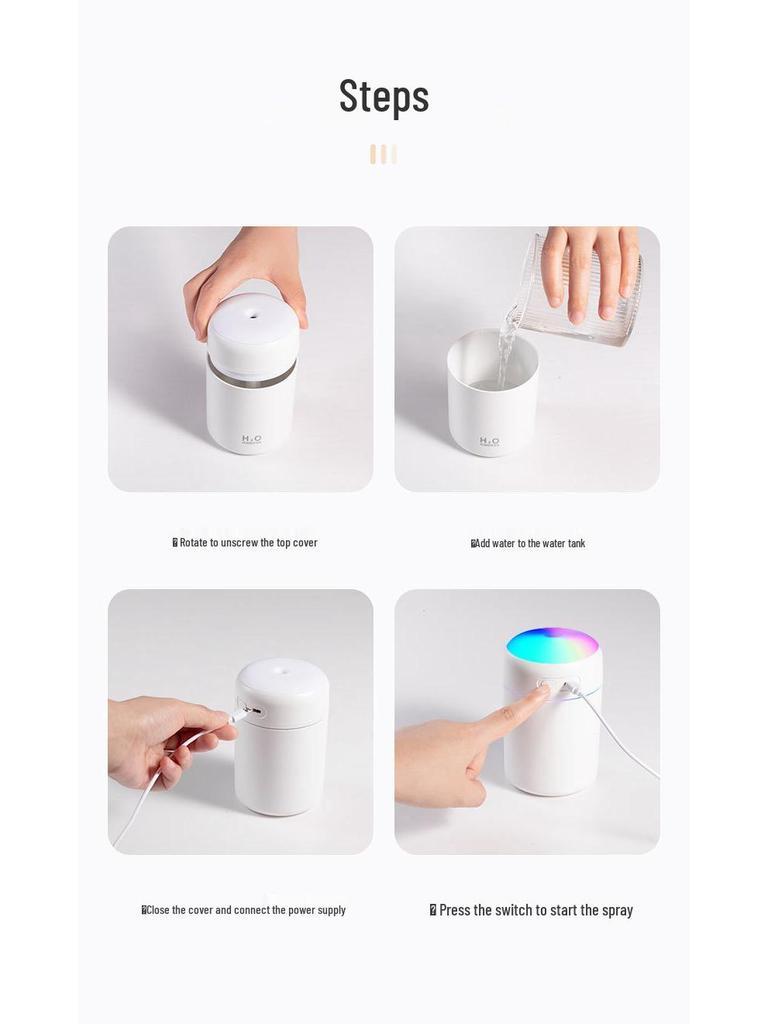 USB Mini Air Humidifier with Large Mist & Colorful Light for Office and Air-Conditioned Rooms